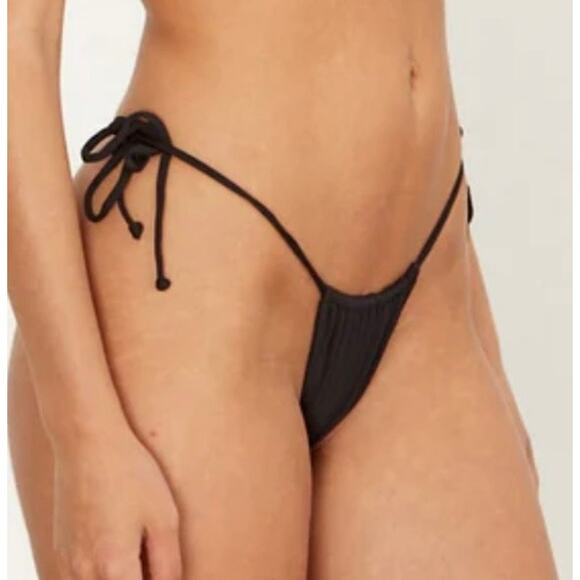 Free People Aila Blue Black Palm Eco Rib String Bikini Bottom M NWOT - Picture 3 of 8